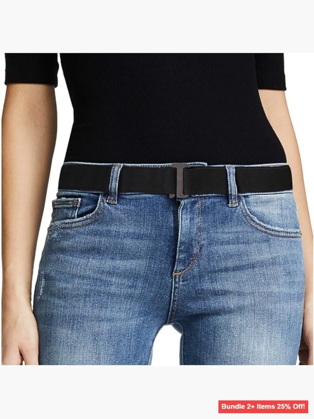 No Show Stretch Belt with Flat Buckle for Jeans Pants Dresses Adjustable